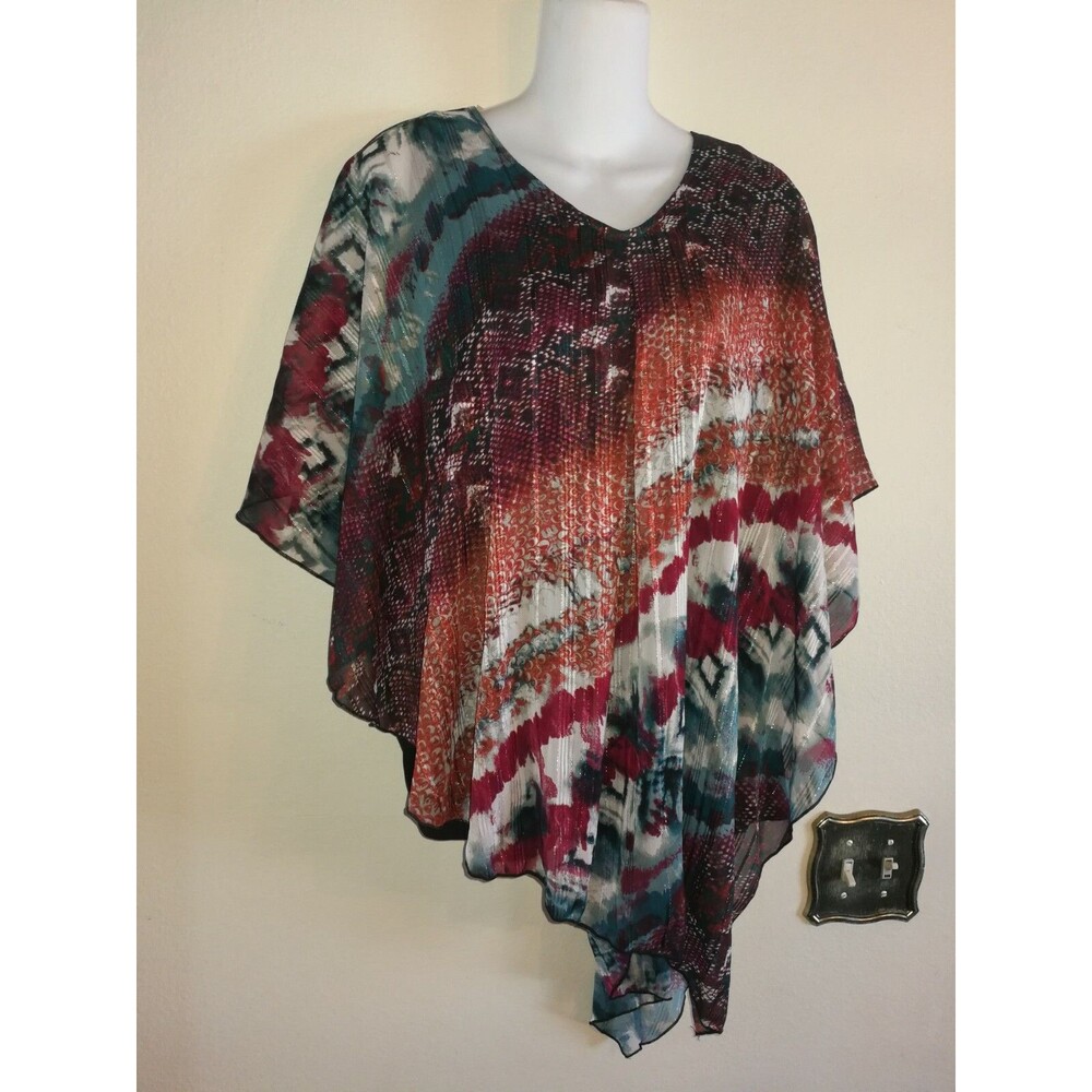 New Women's Tradition Blue Burgundy Top with Cape Size 18 or Size XL / TG